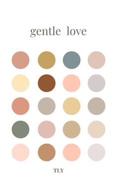 a poster with the words gentle love in different colors and sizes, all on white background