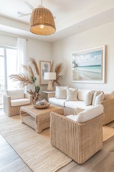 the living room is clean and ready to be used for relaxing time on the beach