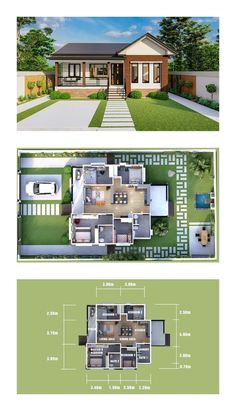 two views of the same house from above and below, with different floor plans on each side