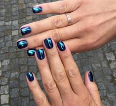 Metallic Nails, Shellac Nails, Short Nail Designs, Gel Nail Designs, Unique Nails, Chrome Nails, Powder Nails, Nails Designs