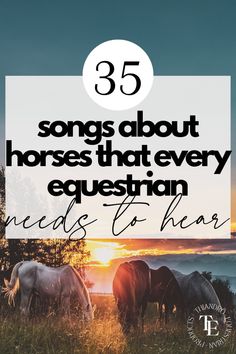 horses grazing in the grass with text overlay that reads 35 songs about horses that every equestrian needs to hear