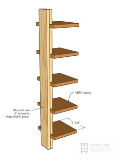 a wooden book shelf with measurements for the shelves