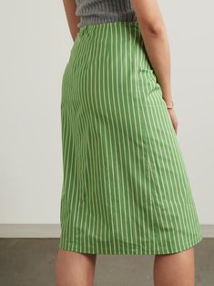 DRIES VAN NOTEN Tie-detailed striped cotton midi skirt | NET-A-PORTER Chic Cotton Midi Pencil Skirt, Cotton Midi Length Lined Pencil Skirt, Relaxed Fit Cotton Midi Dress, Chic Knee-length Cotton Pencil Skirt, Chic Midi-length Cotton Maxi Skirt, Chic Cotton Maxi Skirt Midi Length, Chic Cotton Maxi Skirt In Midi Length, Summer Cotton Midi Pencil Skirt, Cotton Midi Pencil Skirt For Summer