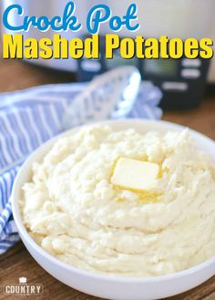 crock pot mashed potatoes in a white bowl