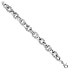 Rhodium over sterling silver polished and twisted oval link bracelet with fancy lobster claw clasp. Measures approximately 8"L x 9/16"W. Silver Oval Bracelets With Lobster Clasp, Elegant Oval Link Chain Bracelet With Sterling Silver Clasp, Sterling Silver Oval Bracelet, Elegant Sterling Silver Clasp Chain Bracelet, Formal Silver Chain Bracelet With Lobster Clasp, Elegant Oval Silver Chain Bracelets, Elegant Oval Sterling Silver Bracelet, Sterling Silver Oval Link Bracelet With Polished Finish, Silver Oval Chain Bracelet With Polished Finish