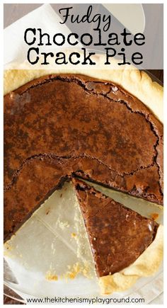 a chocolate pie with one slice missing from it and the rest cut out on top