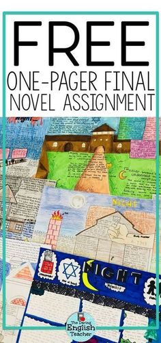 a poster with the words, free one page final novel assignment on it and an image of