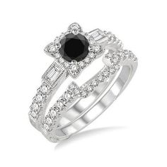 a black and white diamond engagement ring set