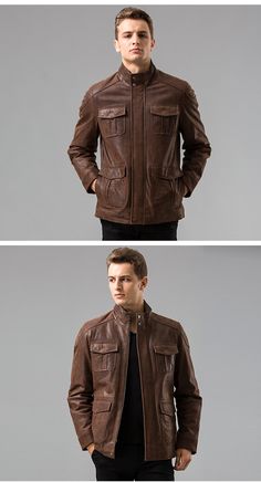 Made from fine quality genuine leather for a rugged look, this amazing motorcycle jacket for men offers ultimate comfort owing to its soft polyester lining. Featuring a conventional cuff style, its solid pattern proffers versatility that upgrades your casual look remarkably. Fitted with full sleeves, the zipper closure of this suave jacket provides the perfect fit. Upgraded further by its mandarin collar, get this splendid coat today!

Specifications
Brand Name: GeraldBlack
Material: Pigskin
Col Rugged Leather Jacket With Pockets For Winter, Leather Biker Jacket With Pockets For Outdoor, Classic Leather Jacket With Flap Pockets For Outdoor, Leather Biker Jacket With Flap Pockets For Winter, Leather Jacket With Double-needle Stitching For Fall Outdoor, Motorcycle Jacket Mens, Rugged Look, Jacket For Men, Pig Skin