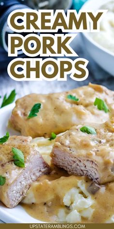 Creamy Pork Chops Pork Chop Crock Pot Recipes, Pork Chops With Mushroom Soup, Crockpot Mushrooms, Sous Vide Pork Chops, Crock Pot Pork Chops, Thick Cut Pork Chops, Cream Of Mushroom Chicken, Crock Pot Pork