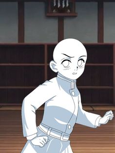 an animated avatar is standing in the middle of a room with shelves and wooden floors