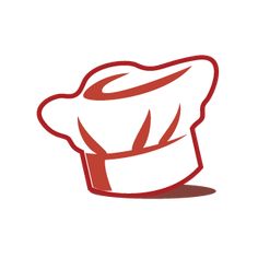 a chef's hat is shown in red on a white background with the word, cook