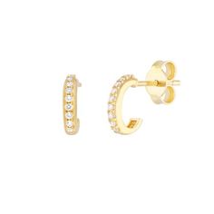 14K Yellow Gold 1/10ctw Diamond J-Shaped Huggie Earrings - Women. A timeless classic in any womans wardrobe our 14 karat Huggie earrings exude a high polish quality that will punctuate any outfit. These earrings are perfectly crafted for accentuating facial features and simple enough to go with any style without being distracting. An easy to open/close post and butterfly closure makes for quick application and removal. 18 Diamonds (9 on each earring). Size: one size.  Gender: female.  Age Group: Earrings Real, Half Hoop Earrings, Dainty Bracelets, Fine Jewellery Earrings, Jewelry Business, Jewelry Earrings Hoops, Fine Jewellery, Huggies Earrings, Beautiful Bracelet