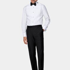 These black tuxedo trousers are tailored to a slim leg fit, offering a sleek and modern silhouette. Featuring a flat front and side adjusters for a refined appearance. Fitted Tuxedo Style Evening Pants, Tuxedo Style Dress Pants For Semi-formal Events, Modern Tailored Formal Pants, Modern Tailored Pants For Formal Occasions, Tailored Modern Formal Pants, Tailored Modern Pants For Formal Events, Fitted Tuxedo Dress Pants For Semi-formal Occasions, Semi-formal Slim Fit Tuxedo Pants, Black Tuxedo Dress Pants For Business