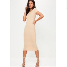 Asos By Missguided Beige (Nude) Short Sleeve Bodycon Midi Dress Other Colors Listed Separated Beige Stretch Midi-length Dress, Beige Bodycon Midi Dress, Beige Bodycon Sheath Dress, Beige Midi Length Bodycon Dress, Beige Bodycon Knee-length Dress, Beige Stretch Midi Dress, Beige Bodycon Knee-length Midi Dress, Beige Midi-length Bodycon Dress, Beige Bodycon Midi Dress For Summer