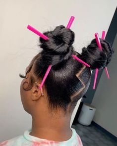 Two Ninja Buns With Weave, Two Ninja Buns, Two Top Knot Buns, Hairstyles On Black Women, Ninja Bun, Samurai Ninja, Black Ponytail, Two Buns, Long Ponytail