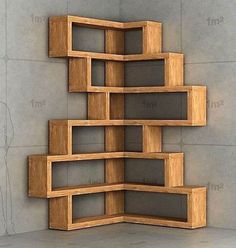 a wooden shelf sitting on top of a cement floor