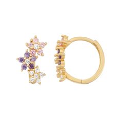 Junior Jewels Kids' 14k Gold Over Silver Cubic Zirconia Flower Hoop Earrings, Girl's, multicolor Gold Packaging, Flower Hoop Earrings, Teen Jewelry, Purple Jewelry, Golden Earrings, Kids Earrings, Girls Earrings, Girls Jewelry, Jewelry Earrings Hoops