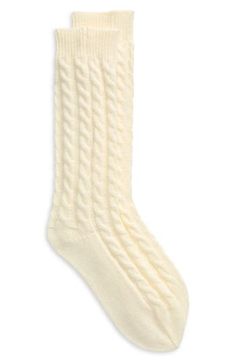 Chunky cable stitches bring cozy vibes to these crew socks that have ribbed cuffs to keep them securely in place. Acrylic/polyester/nylon Machine wash, tumble dry Imported Casual White Cable Knit Socks, White Cable Knit Winter Socks, Chunky Socks, Cable Knit Socks, Cable Stitch, Cozy Socks, Pink Jewelry, Cozy Vibes, Fabric Gift Bags