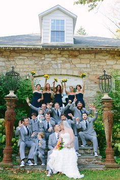 a bride and groom with their bridal party