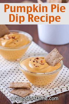 two small bowls filled with pumpkin dip and crackers