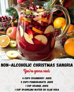 Christmas Drinks For Kids, Stanley Tucci Recipes, Tucci Recipes, Christmas Themed Drinks, Fruit Drinks Recipes, Sparkling Grape Juice, Holiday Sangria, Sangria Ingredients, Christmas Sangria