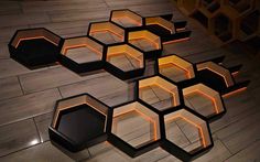 an array of hexagonal lights on the floor