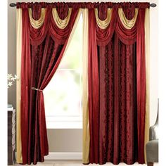 the curtains are red and gold in color