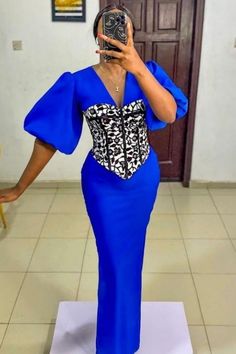 Royal blue fashion dress with corset Ankara Corset, African Print Dresses For Women, Blue Fitted Dress, African Couture, Corset Dresses, Dresses Royal Blue, Dresses African, African Styles, Short African Dresses