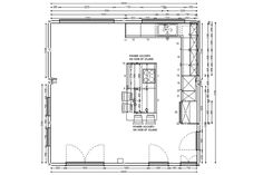 the floor plan for a kitchen and living room with an attached dining area, as well as