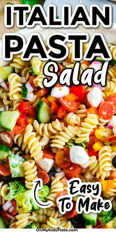 Close up of Italian Pasta salad full of rotini, cucumbers, broccoli, peppers, pepperoni, mozzarella cheese and more all tossed together. Side For Bbq, Summer Pasta Salad Recipes Cold, Easy Italian Pasta, Easy Italian Pasta Salad, Summer Pasta Salad Recipes, Italian Salad Recipes, Italian Seasonings, Italian Pasta Salad, Homemade Italian Dressing