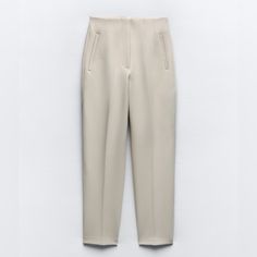 Nwt Cream Color Size Small Zara Leather Pants, Zara Trousers, Red Trousers, Side Pants, Cream Trousers, Oyster White, Cream Pants, Zara Jumpsuit, Beige Style