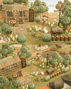 an image of a small village with lots of plants and animals in it's yard