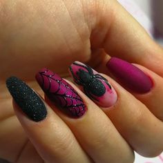 Spider Nails Art Halloween, Halloween Witch Nails Design, Halloween Witch Nails, Elegant Halloween Nails, Halloween Spider Nails, Spider Nails, Spider Nail, 3d Spider, Nails Grunge