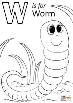 the letter w is for worm coloring page with an image of a caterpillar