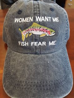 Any mans perfect cap... Cap Information- 100% cotton pigment dyed twill Unstructured, six-panel, low profile Self-fabric sweatband and six sewn eyelets All Embroidery is done at Dolce Embroidery Casual Flat Bill Baseball Cap For Fishing, Casual Cotton Fishing Hat, Casual Baseball Cap For Fishing, Fish Fear Me, Silly Shirt, Gifts For My Girlfriend, Funky Outfits, Fits Clothes, Mia 3