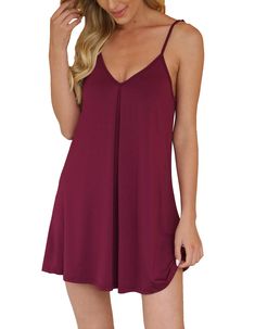 PRICES MAY VARY. AUHEGN women's chemise sleepshirts are made of high quality fabric, lightweight, breathable, stretchy, super soft and comfy enough for every day Deep v-neck, adjustable spaghetti straps, a-line, loose fit, knee length, camisole dress, make you sexy, elegant and attractive Nightshirt sleepwear comes with a pleasantly roomy fit, it accommodates almost all body shapes and sizes. Knee length sleep shirt that can be worn as an under dress Casual loose fitted and simple but fashion. T Women's Chemises, Pajama Dress, Camisole Dress, Nightgowns For Women, Lounge Dress, Under Dress, Short Mini Dress, Sleep Shirt, Night Shirt