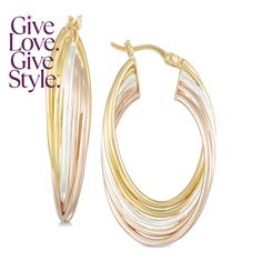 in stock Multi-tone Jewelry Gift, Multi Ring, Tri Color, Gold Rose, 18k Gold, Pick Up, In Store, Buy Online, Hoop Earrings