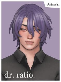 an anime character with purple hair and black shirt, text reads dr rato on it