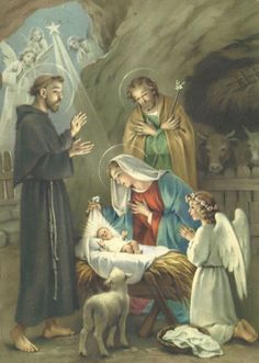 an old fashioned christmas card depicting the birth of jesus