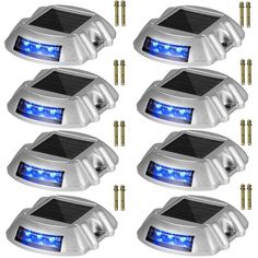 6 pack solar powered motion sensor lights with blue leds for outdoor garden or yard use