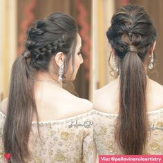 Hair Style On Saree, Stylish Ponytail, Hair Style Vedio, Simple Hairstyle, Glamour Decor, Engagement Hairstyles, Traditional Hairstyle, Bridal Hair Buns, Hair Curls