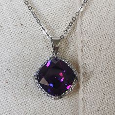 Ryze Enchanted Purple Cubic Zirconia .925 Sterling Silver 18" Necklace New With Bag! Length: 18" With 2.5" Extender. Msrp: $228 Diamond White Cubic Zirconia Crystal Necklace As Gift, Cubic Zirconia Crystal Pendant Necklace Gift, Dazzling Diamond Crystal Necklace As Gift, Purple Diamond Necklace With Diamond Accents, Elegant Sparkling Crystal Necklace As Gift, Elegant Sparkling Crystal Necklace Gift, Purple Sterling Silver Diamond Cut Jewelry, Purple Sterling Silver Jewelry Diamond Cut, Silver Cubic Zirconia Necklace With Sparkling Stones