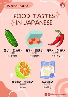 an advertisement for food in japanese with pictures of different foods and words on the front