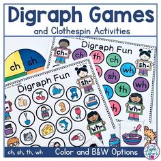 two different color and bw games for children to practice their phonicic skills