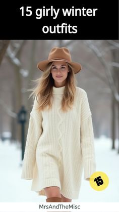 Cream Sweater Outfits Winter, Cream Boots Outfit, Feminine Winter Outfits, Cream Sweater Outfit, Girly Winter Outfits, Church Outfit Winter, Girly Winter, Cream Sweater Dress, Cream Turtleneck Sweater