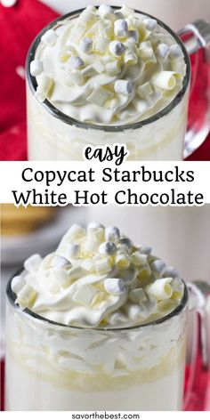 You can’t go wrong with this copycat recipe for Starbucks white hot chocolate. It’s rich and decadent, just like your favorite Starbucks drink- but even better because it’s made at home with love.  So cozy up by the fire, make a mug of this comforting drink and enjoy all that winter has to offer. And if you’re feeling extra festive, top it off with homemade whipped cream and mini marshmallows. Starbucks White Chocolate Mocha Recipe, Cranberry Pistachio Biscotti, White Hot Chocolate Recipe, Starbucks Hot Chocolate, Homemade Chocolate Syrup, Homemade Marshmallow Fluff, Lavender Ice Cream, Make A Mug, Copycat Starbucks