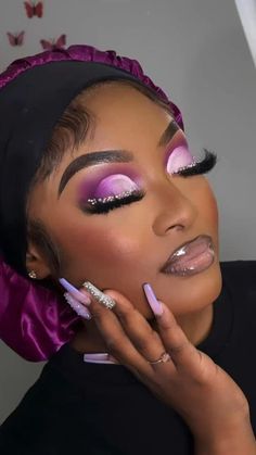 Purple Makeup Looks Black Women, Prom Makeup Inspo, Makeup Looks Black Women, Purple Makeup Looks, Tube Map, Glitter Makeup Looks, Prom Eye Makeup, Bold Makeup Looks