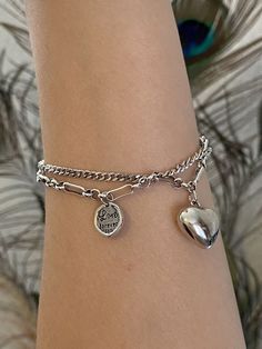 Silver Jewelry Bracelet, Heart Pendent, Sterling Silver Heart Bracelet, Heart Disc, Disc Bracelet, Silver Heart Bracelet, Chunky Bracelet, Bracelet Heart