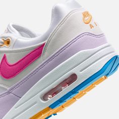 Style No. HF5071-100 Color: White/Photo Blue/Sundial/Alchemy Pink/Lilac Bloom Walking on clouds above the noise, the Air Max 1 blends timeless design with cushioned comfort. Sporting a wavy mudguard and Max Air cushioning, this icon hit the scene in ‘87. Nike Air Max 1 '87 Women's Shoes. Nike Air Max Fuchsia And Gold, Nike Air Max Rosa, Air Jordan 11 Retro, Jordan 11 Retro Low, Air Max Women, Pink Nikes, Jordan 11 Retro, Air Jordan 11, White Mesh